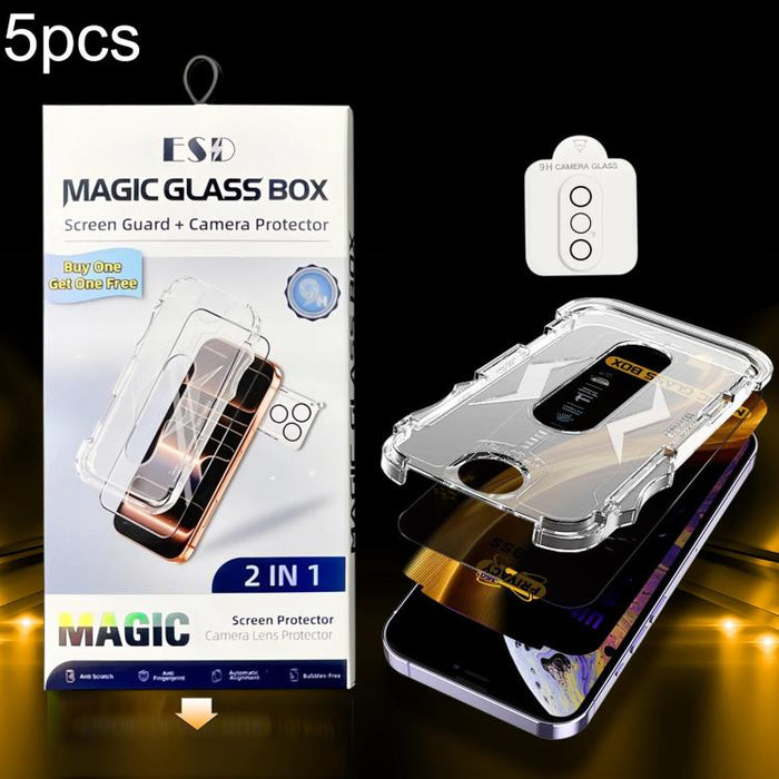 5 unidades de película de vidrio templado de privacidad 360 para caja a prueba de polvo de fácil instalación con película para lente, For iPhone 17e / 16e, For iPhone 17 Pro Max, For iPhone 17 Pro, For iPhone 17, For iPhone Air, For iPhone 16 Pro Max  ...