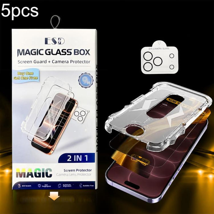 5 unidades de película de vidrio templado de privacidad 360 para caja a prueba de polvo de fácil instalación con película para lente, For iPhone 17e / 16e, For iPhone 17 Pro Max, For iPhone 17 Pro, For iPhone 17, For iPhone Air, For iPhone 16 Pro Max  ...