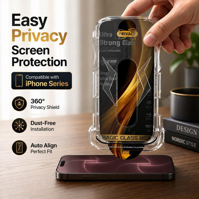 5 unidades de película de vidrio templado de privacidad 360 para caja a prueba de polvo de fácil instalación con película para lente, For iPhone 17e / 16e, For iPhone 17 Pro Max, For iPhone 17 Pro, For iPhone 17, For iPhone Air, For iPhone 16 Pro Max  ...