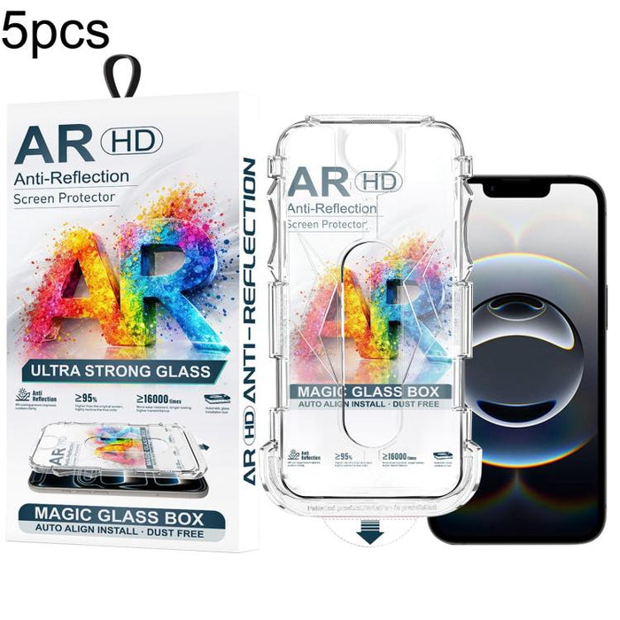5 unidades de película de vidrio templado AR HD a prueba de polvo para caja de fácil instalación, For iPhone 17e / 16e / 14 / 13 Pro, For iPhone 17 Pro Max, For iPhone 17 Pro, For iPhone 17 / 16 Pro, For iPhone Air, For iPhone 16 Pro Max               ...