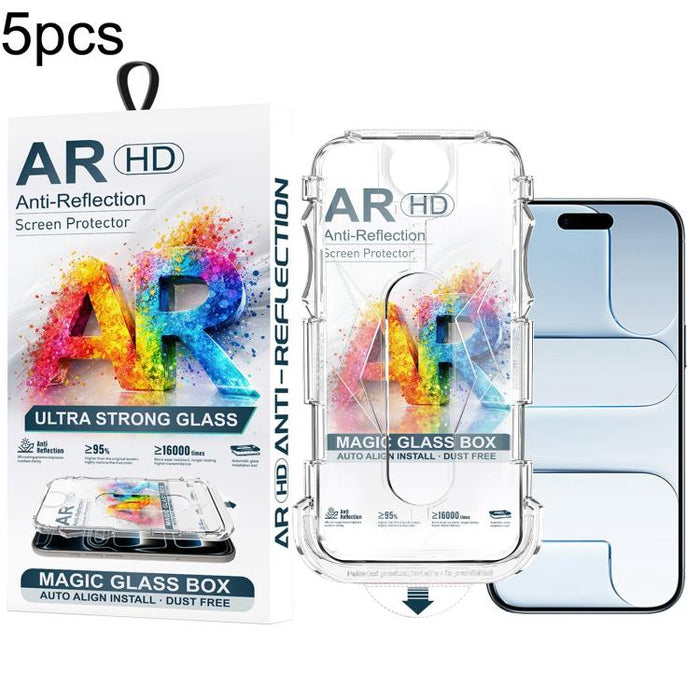 5 unidades de película de vidrio templado AR HD a prueba de polvo para caja de fácil instalación, For iPhone 17e / 16e / 14 / 13 Pro, For iPhone 17 Pro Max, For iPhone 17 Pro, For iPhone 17 / 16 Pro, For iPhone Air, For iPhone 16 Pro Max               ...