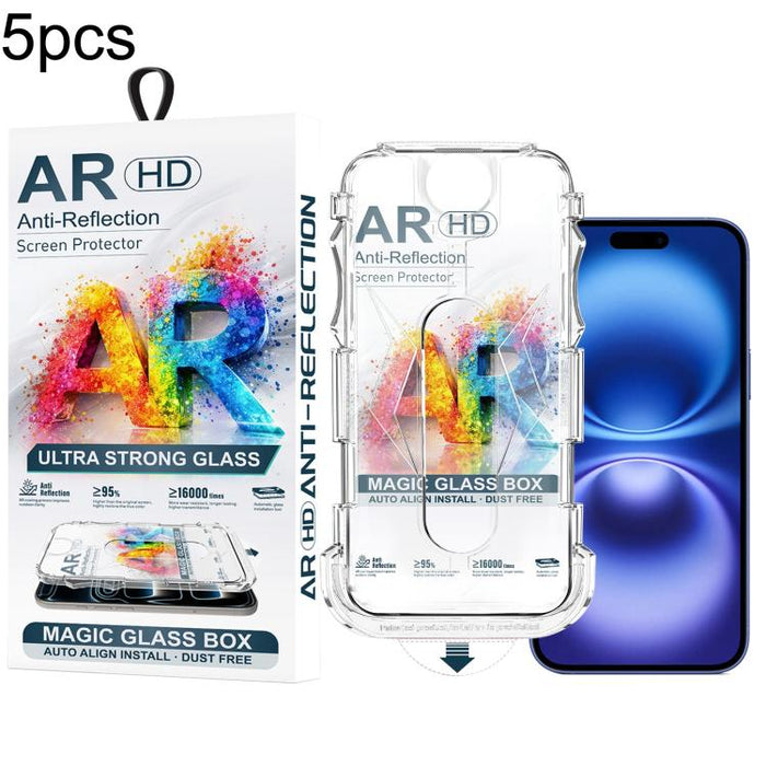 5 unidades de película de vidrio templado AR HD a prueba de polvo para caja de fácil instalación, For iPhone 17e / 16e / 14 / 13 Pro, For iPhone 17 Pro Max, For iPhone 17 Pro, For iPhone 17 / 16 Pro, For iPhone Air, For iPhone 16 Pro Max               ...