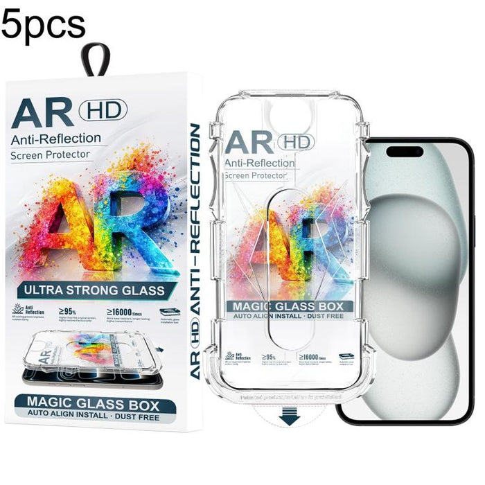 5 unidades de película de vidrio templado AR HD a prueba de polvo para caja de fácil instalación, For iPhone 17e / 16e / 14 / 13 Pro, For iPhone 17 Pro Max, For iPhone 17 Pro, For iPhone 17 / 16 Pro, For iPhone Air, For iPhone 16 Pro Max               ...