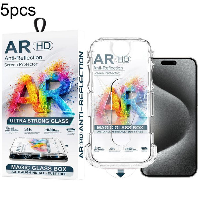 5 unidades de película de vidrio templado AR HD a prueba de polvo para caja de fácil instalación, For iPhone 17e / 16e / 14 / 13 Pro, For iPhone 17 Pro Max, For iPhone 17 Pro, For iPhone 17 / 16 Pro, For iPhone Air, For iPhone 16 Pro Max               ...