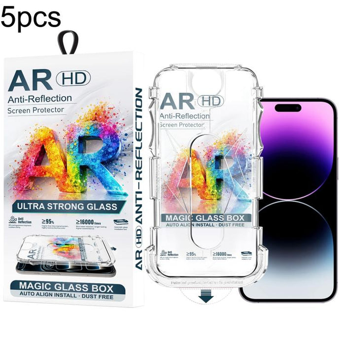 5 unidades de película de vidrio templado AR HD a prueba de polvo para caja de fácil instalación, For iPhone 17e / 16e / 14 / 13 Pro, For iPhone 17 Pro Max, For iPhone 17 Pro, For iPhone 17 / 16 Pro, For iPhone Air, For iPhone 16 Pro Max               ...