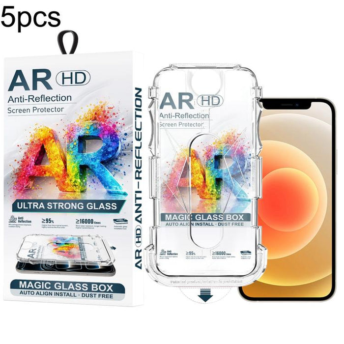 5 unidades de película de vidrio templado AR HD a prueba de polvo para caja de fácil instalación, For iPhone 17e / 16e / 14 / 13 Pro, For iPhone 17 Pro Max, For iPhone 17 Pro, For iPhone 17 / 16 Pro, For iPhone Air, For iPhone 16 Pro Max               ...
