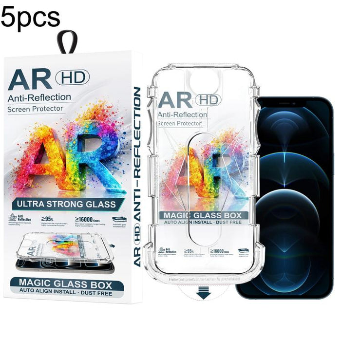 5 unidades de película de vidrio templado AR HD a prueba de polvo para caja de fácil instalación, For iPhone 17e / 16e / 14 / 13 Pro, For iPhone 17 Pro Max, For iPhone 17 Pro, For iPhone 17 / 16 Pro, For iPhone Air, For iPhone 16 Pro Max               ...