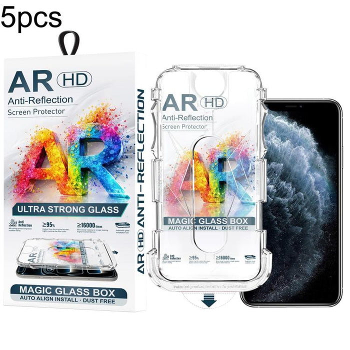 5 unidades de película de vidrio templado AR HD a prueba de polvo para caja de fácil instalación, For iPhone 17e / 16e / 14 / 13 Pro, For iPhone 17 Pro Max, For iPhone 17 Pro, For iPhone 17 / 16 Pro, For iPhone Air, For iPhone 16 Pro Max               ...