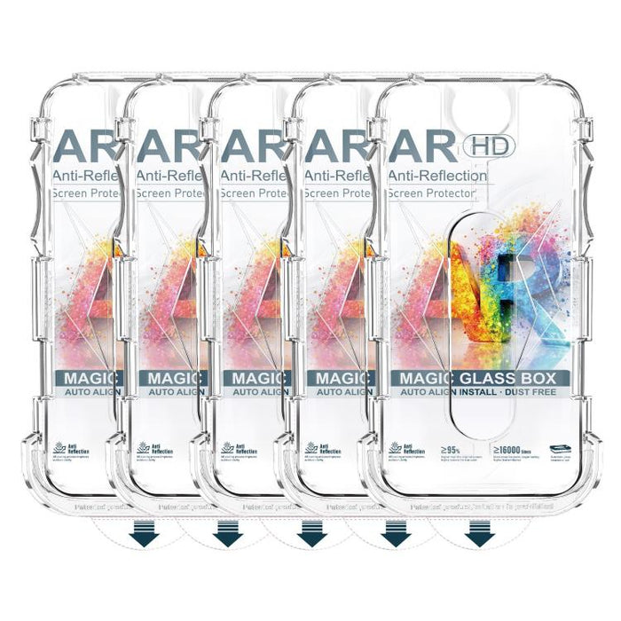 5 unidades de película de vidrio templado AR HD a prueba de polvo para caja de fácil instalación, For iPhone 17e / 16e / 14 / 13 Pro, For iPhone 17 Pro Max, For iPhone 17 Pro, For iPhone 17 / 16 Pro, For iPhone Air, For iPhone 16 Pro Max               ...