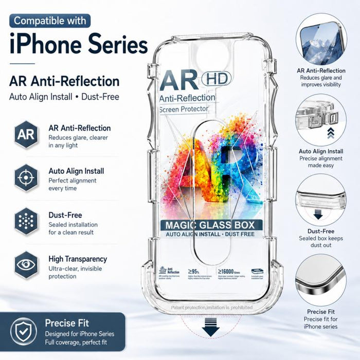5 unidades de película de vidrio templado AR HD a prueba de polvo para caja de fácil instalación, For iPhone 17e / 16e / 14 / 13 Pro, For iPhone 17 Pro Max, For iPhone 17 Pro, For iPhone 17 / 16 Pro, For iPhone Air, For iPhone 16 Pro Max               ...