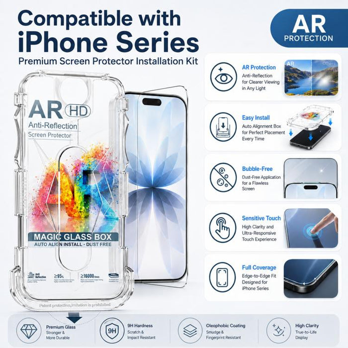 5 unidades de película de vidrio templado AR HD a prueba de polvo para caja de fácil instalación, For iPhone 17e / 16e / 14 / 13 Pro, For iPhone 17 Pro Max, For iPhone 17 Pro, For iPhone 17 / 16 Pro, For iPhone Air, For iPhone 16 Pro Max               ...
