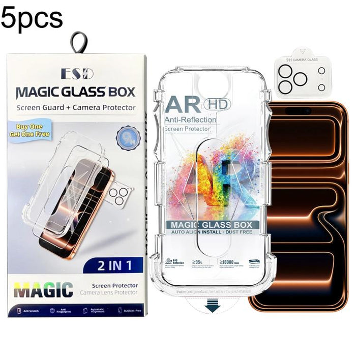 5 unidades de película protectora de vidrio templado AR HD a prueba de polvo de fácil instalación con película para lente, For iPhone 17e / 16e, For iPhone 17 Pro Max, For iPhone 17 Pro, For iPhone 17, For iPhone Air, For iPhone 16 Pro Max             ...