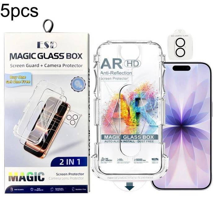 5 unidades de película protectora de vidrio templado AR HD a prueba de polvo de fácil instalación con película para lente, For iPhone 17e / 16e, For iPhone 17 Pro Max, For iPhone 17 Pro, For iPhone 17, For iPhone Air, For iPhone 16 Pro Max             ...