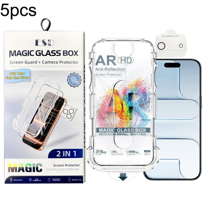 5 unidades de película protectora de vidrio templado AR HD a prueba de polvo de fácil instalación con película para lente, For iPhone 17e / 16e, For iPhone 17 Pro Max, For iPhone 17 Pro, For iPhone 17, For iPhone Air, For iPhone 16 Pro Max             ...