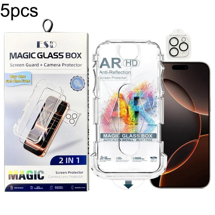 5 unidades de película protectora de vidrio templado AR HD a prueba de polvo de fácil instalación con película para lente, For iPhone 17e / 16e, For iPhone 17 Pro Max, For iPhone 17 Pro, For iPhone 17, For iPhone Air, For iPhone 16 Pro Max             ...