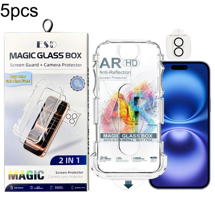 5 unidades de película protectora de vidrio templado AR HD a prueba de polvo de fácil instalación con película para lente, For iPhone 17e / 16e, For iPhone 17 Pro Max, For iPhone 17 Pro, For iPhone 17, For iPhone Air, For iPhone 16 Pro Max             ...