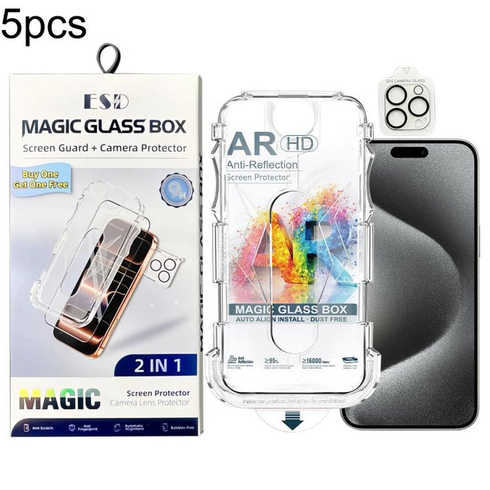 5 unidades de película protectora de vidrio templado AR HD a prueba de polvo de fácil instalación con película para lente, For iPhone 17e / 16e, For iPhone 17 Pro Max, For iPhone 17 Pro, For iPhone 17, For iPhone Air, For iPhone 16 Pro Max             ...