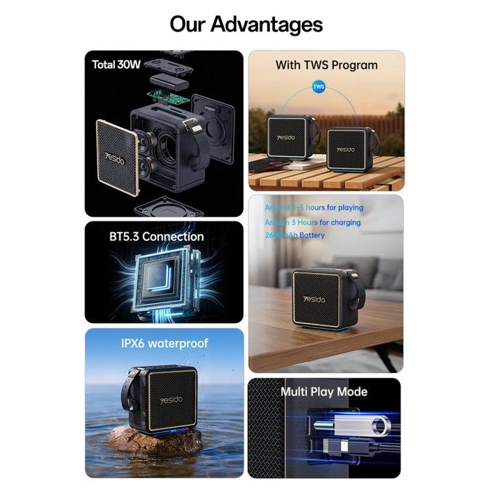 Altavoz Bluetooth portátil de alta potencia Yesido YSW47 de 30 W, YSW47