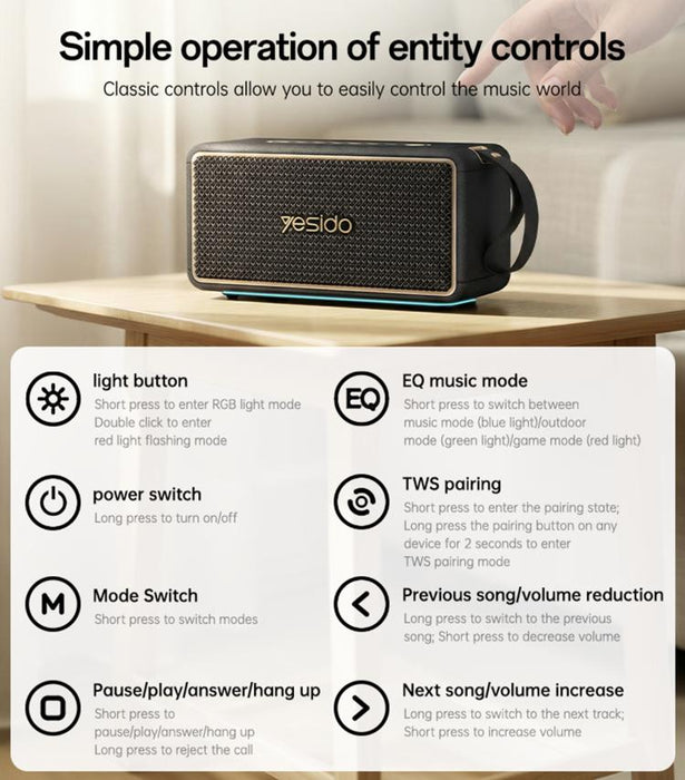 Altavoz Bluetooth portátil de alta potencia Yesido YSW48 de 65 W, YSW48