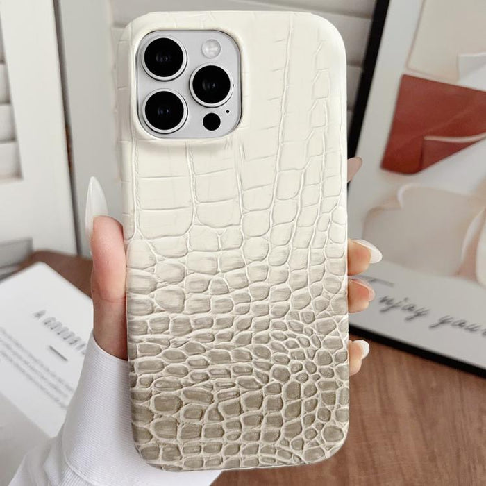 Funda para teléfono híbrida de PC y PU con textura de cocodrilo degradada, For iPhone 17 Pro Max, For iPhone 17 Pro, For iPhone 16 Pro Max, For iPhone 16 Pro, For iPhone 15 Pro Max, For iPhone 15 Pro