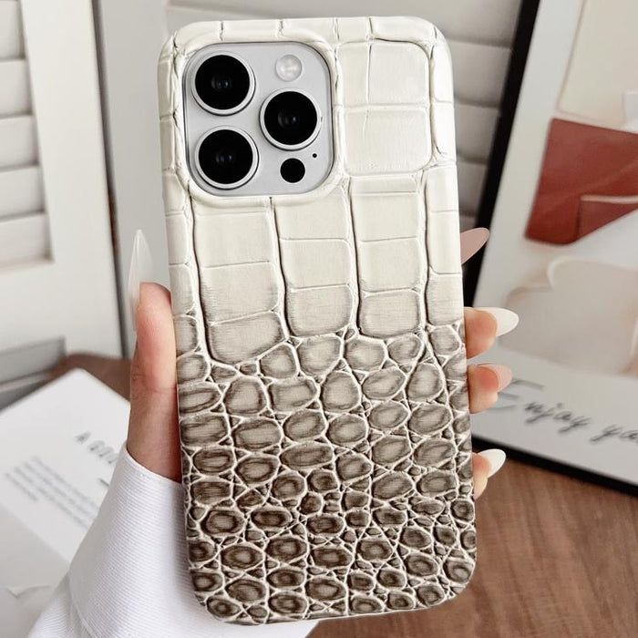 Funda para teléfono híbrida de PC y PU con textura de cocodrilo degradada, For iPhone 17 Pro Max, For iPhone 17 Pro, For iPhone 16 Pro Max, For iPhone 16 Pro, For iPhone 15 Pro Max, For iPhone 15 Pro