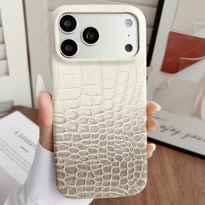 Funda para teléfono híbrida de PC y PU con textura de cocodrilo degradada, For iPhone 17 Pro Max, For iPhone 17 Pro, For iPhone 16 Pro Max, For iPhone 16 Pro, For iPhone 15 Pro Max, For iPhone 15 Pro
