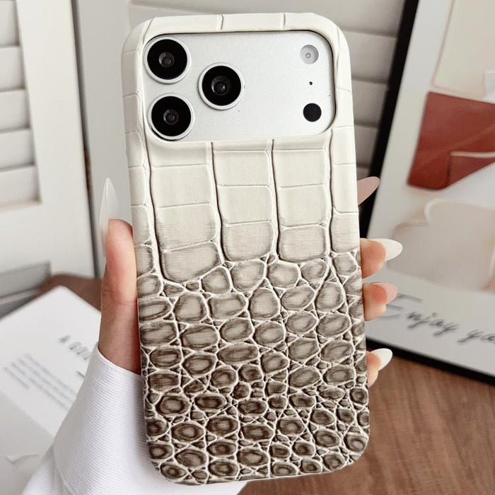 Funda para teléfono híbrida de PC y PU con textura de cocodrilo degradada, For iPhone 17 Pro Max, For iPhone 17 Pro, For iPhone 16 Pro Max, For iPhone 16 Pro, For iPhone 15 Pro Max, For iPhone 15 Pro