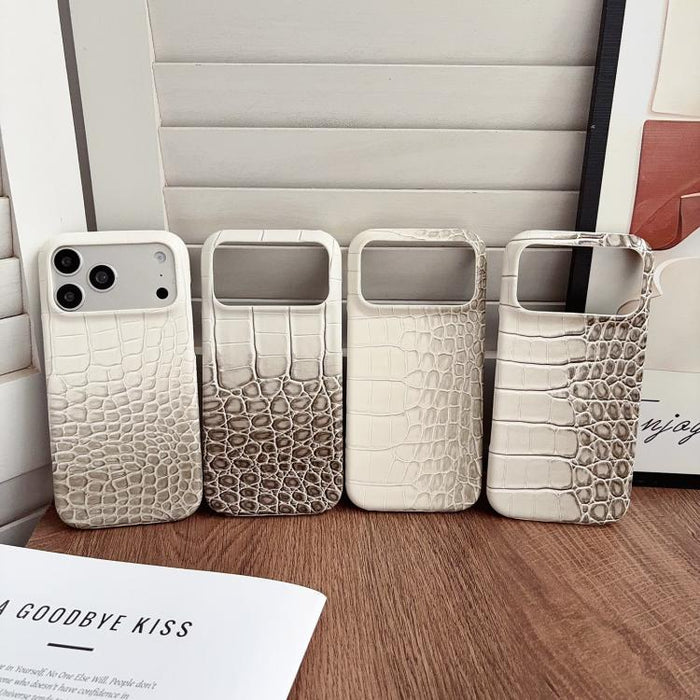 Funda para teléfono híbrida de PC y PU con textura de cocodrilo degradada, For iPhone 17 Pro Max, For iPhone 17 Pro, For iPhone 16 Pro Max, For iPhone 16 Pro, For iPhone 15 Pro Max, For iPhone 15 Pro