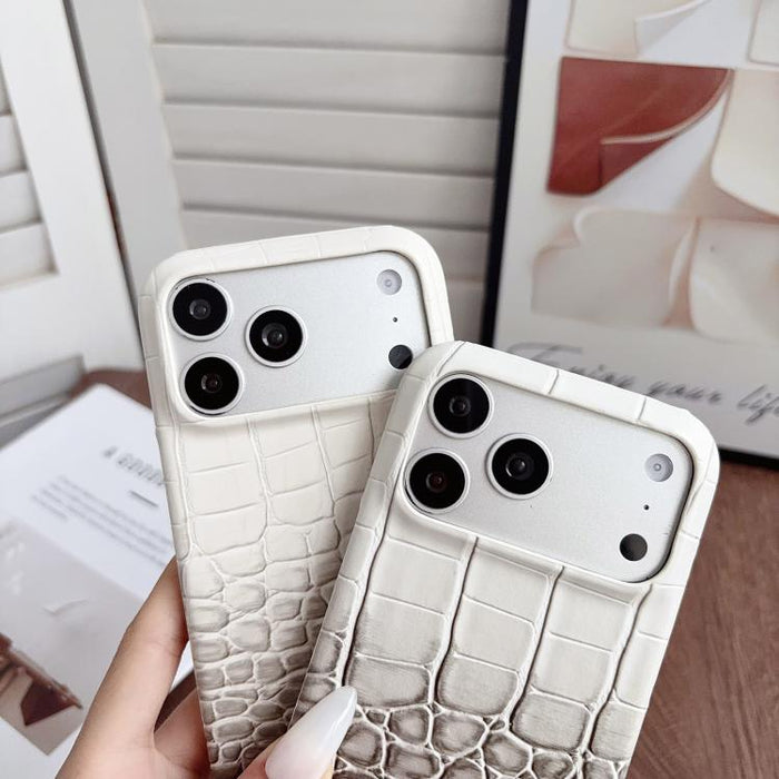 Funda para teléfono híbrida de PC y PU con textura de cocodrilo degradada, For iPhone 17 Pro Max, For iPhone 17 Pro, For iPhone 16 Pro Max, For iPhone 16 Pro, For iPhone 15 Pro Max, For iPhone 15 Pro