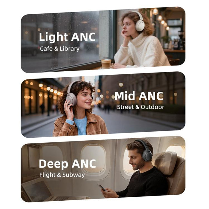Auriculares inalámbricos Bluetooth V10 con cancelación activa de ruido y ajuste supraaural.