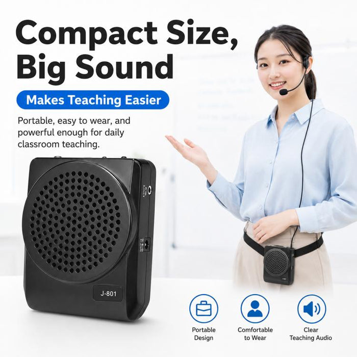 Amplificador de voz portátil para enseñanza con micrófono colgante de cintura J-801
