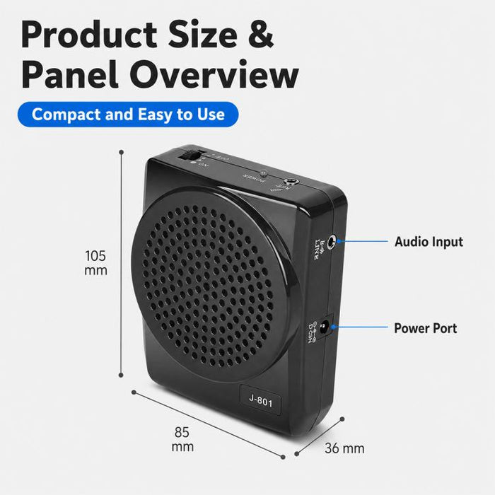 Amplificador de voz portátil para enseñanza con micrófono colgante de cintura J-801