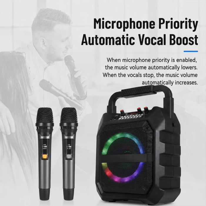 Altavoz Bluetooth inalámbrico portátil para exteriores K6S con micrófono y 2 pilas AA., with 2pcs Microphone