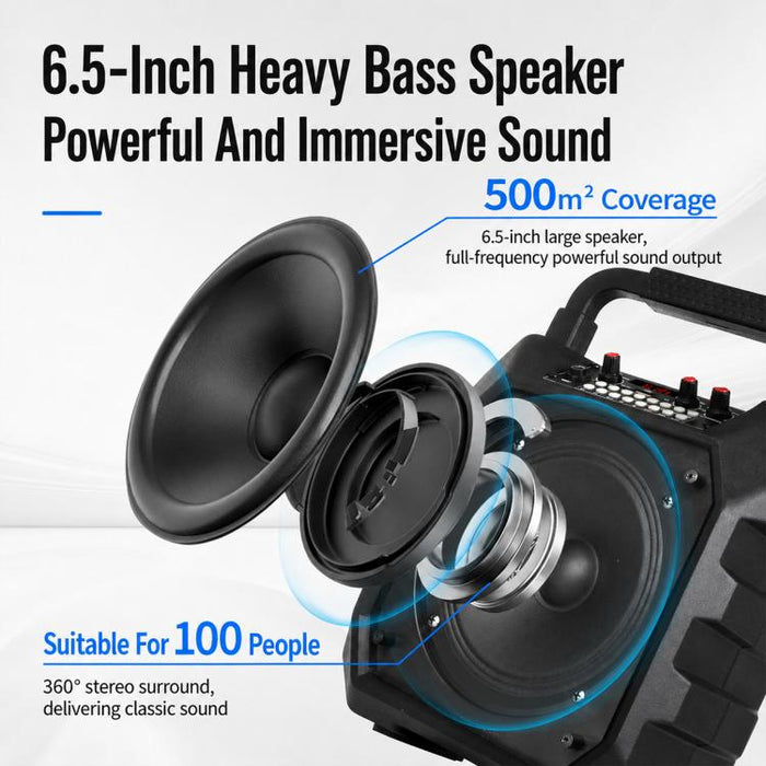 Altavoz Bluetooth inalámbrico portátil para exteriores K6S con micrófono y 2 pilas AA., with 2pcs Microphone