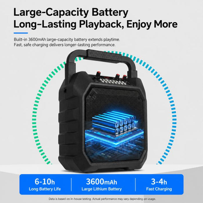 Altavoz Bluetooth inalámbrico portátil para exteriores K6S con 2 micrófonos recargables., with 2pcs Rechargeable Microphones