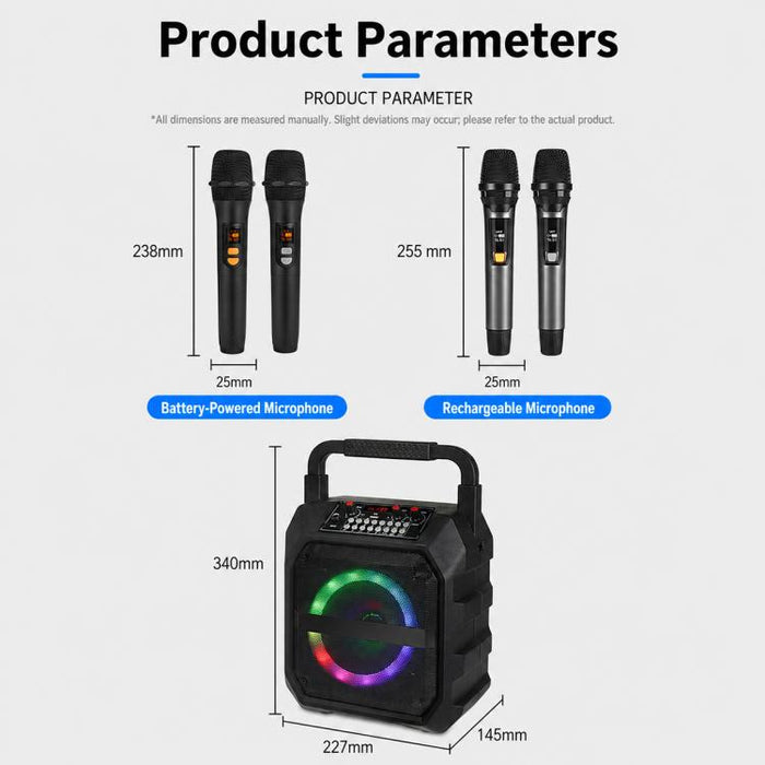 Altavoz Bluetooth inalámbrico portátil para exteriores K6S con 2 micrófonos recargables., with 2pcs Rechargeable Microphones
