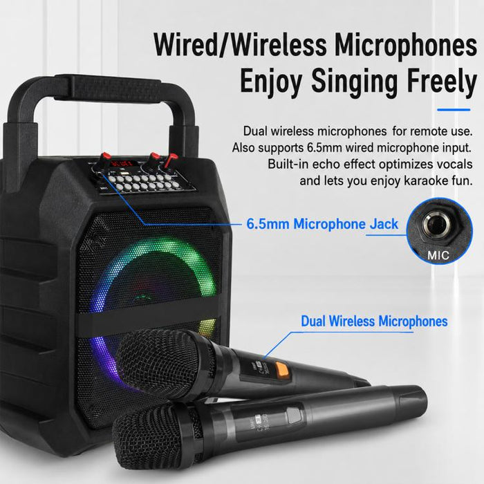 Altavoz Bluetooth inalámbrico portátil para exteriores K6S con 2 micrófonos recargables., with 2pcs Rechargeable Microphones