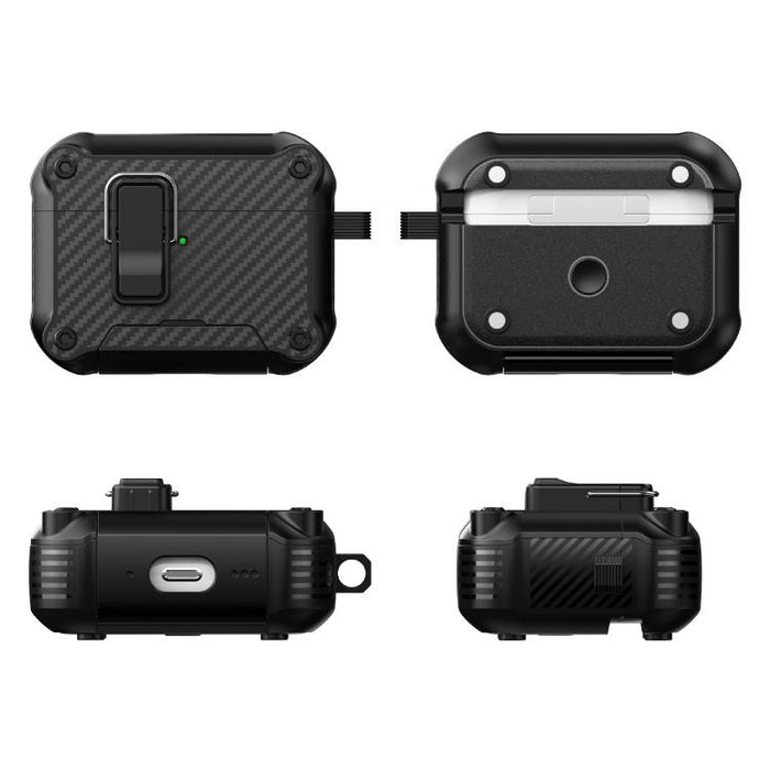 Soporte plegable con textura de fibra de carbono inspirada en el águila. Funda protectora para auriculares., For AirPods Pro 3, For AirPods Pro 2