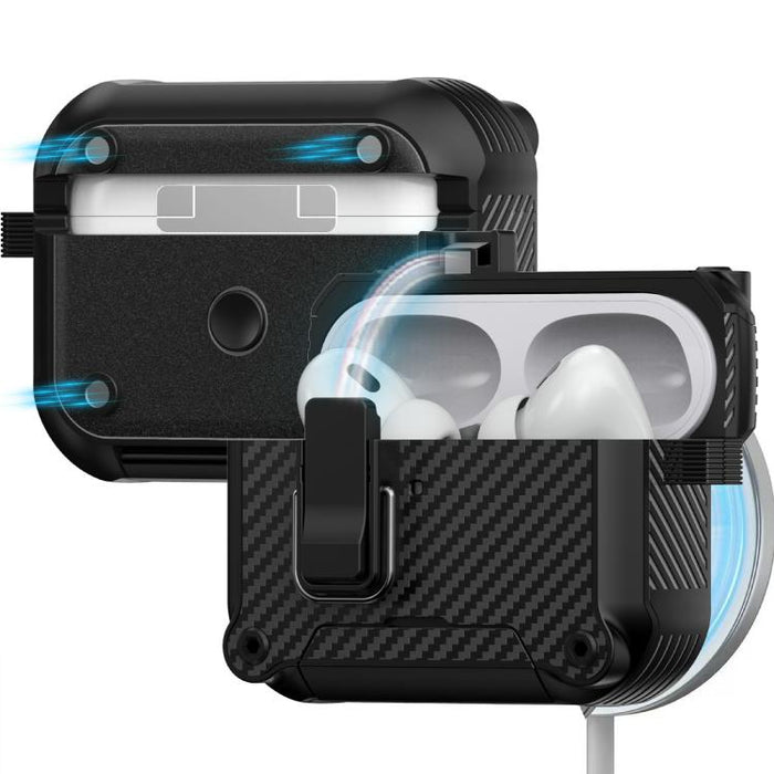 Soporte plegable con textura de fibra de carbono inspirada en el águila. Funda protectora para auriculares., For AirPods Pro 3, For AirPods Pro 2