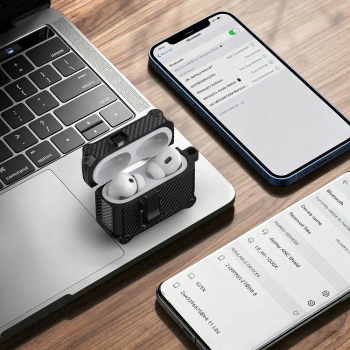 Soporte plegable con textura de fibra de carbono inspirada en el águila. Funda protectora para auriculares., For AirPods Pro 3, For AirPods Pro 2