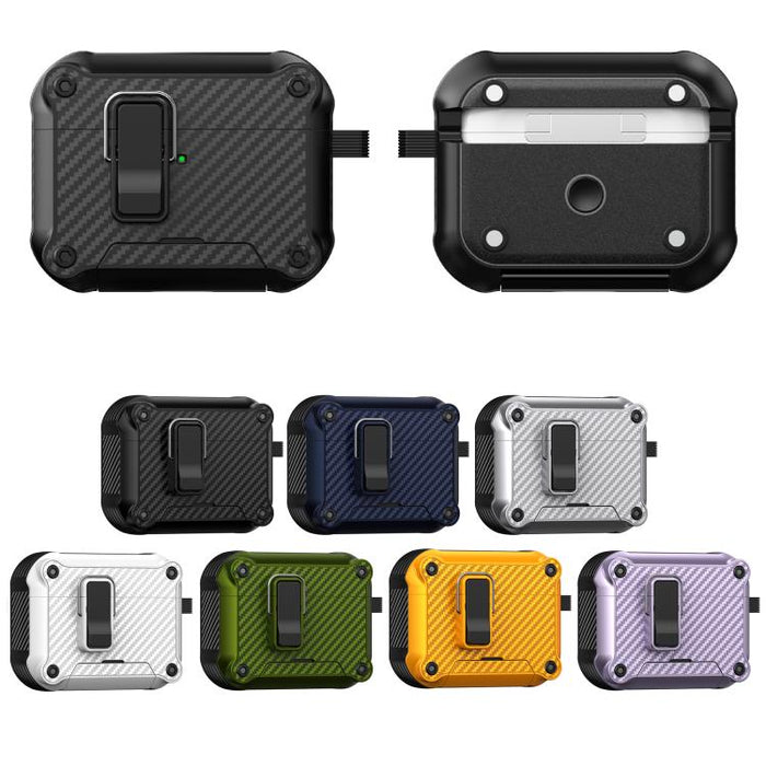 Soporte plegable con textura de fibra de carbono inspirada en el águila. Funda protectora para auriculares., For AirPods Pro 3, For AirPods Pro 2