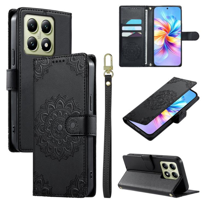 Funda para teléfono de piel vegana con cierre magnético y estampado de tótem, con correa., For Xiaomi Poco M7 4G 171mm, For Xiaomi 15T Pro 5G, For Xiaomi 15T 5G, For Xiaomi Poco F7 / Redmi Turbo 4 Pro, For Xiaomi 15 Ultra                               ...