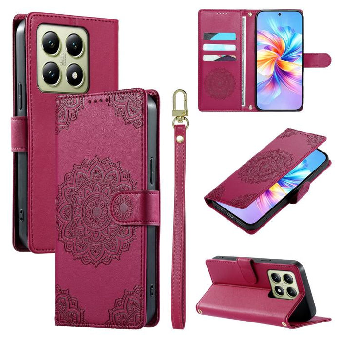 Funda para teléfono de piel vegana con cierre magnético y estampado de tótem, con correa., For Xiaomi Poco M7 4G 171mm, For Xiaomi 15T Pro 5G, For Xiaomi 15T 5G, For Xiaomi Poco F7 / Redmi Turbo 4 Pro, For Xiaomi 15 Ultra                               ...