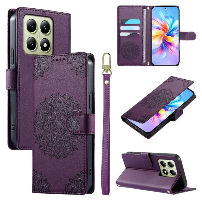 Funda para teléfono de piel vegana con cierre magnético y estampado de tótem, con correa., For Xiaomi Poco M7 4G 171mm, For Xiaomi 15T Pro 5G, For Xiaomi 15T 5G, For Xiaomi Poco F7 / Redmi Turbo 4 Pro, For Xiaomi 15 Ultra                               ...
