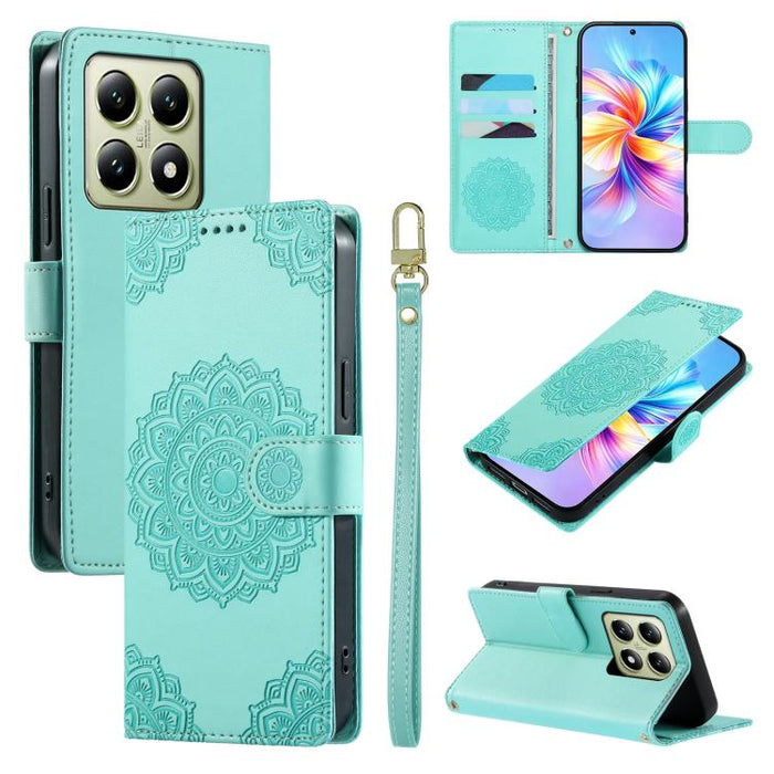Funda para teléfono de piel vegana con cierre magnético y estampado de tótem, con correa., For Xiaomi Poco M7 4G 171mm, For Xiaomi 15T Pro 5G, For Xiaomi 15T 5G, For Xiaomi Poco F7 / Redmi Turbo 4 Pro, For Xiaomi 15 Ultra                               ...
