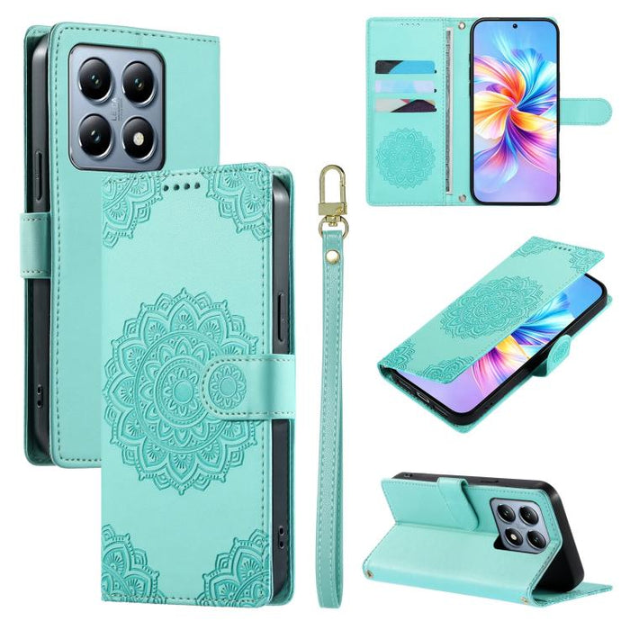 Funda para teléfono de piel vegana con cierre magnético y estampado de tótem, con correa., For Xiaomi Poco M7 4G 171mm, For Xiaomi 15T Pro 5G, For Xiaomi 15T 5G, For Xiaomi Poco F7 / Redmi Turbo 4 Pro, For Xiaomi 15 Ultra                               ...