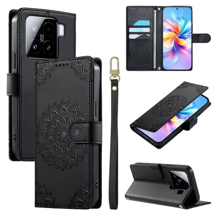 Funda para teléfono de piel vegana con cierre magnético y estampado de tótem, con correa., For Xiaomi Poco M7 4G 171mm, For Xiaomi 15T Pro 5G, For Xiaomi 15T 5G, For Xiaomi Poco F7 / Redmi Turbo 4 Pro, For Xiaomi 15 Ultra                               ...