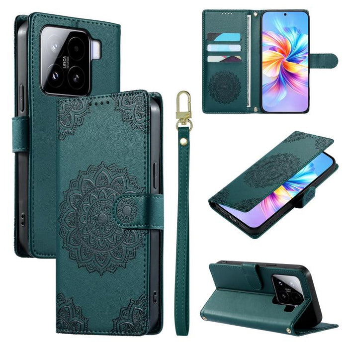 Funda para teléfono de piel vegana con cierre magnético y estampado de tótem, con correa., For Xiaomi Poco M7 4G 171mm, For Xiaomi 15T Pro 5G, For Xiaomi 15T 5G, For Xiaomi Poco F7 / Redmi Turbo 4 Pro, For Xiaomi 15 Ultra                               ...