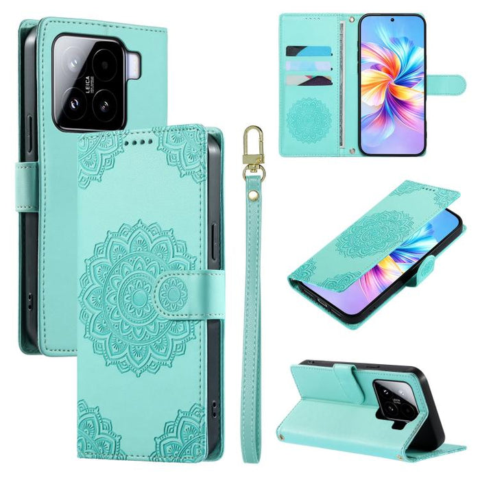 Funda para teléfono de piel vegana con cierre magnético y estampado de tótem, con correa., For Xiaomi Poco M7 4G 171mm, For Xiaomi 15T Pro 5G, For Xiaomi 15T 5G, For Xiaomi Poco F7 / Redmi Turbo 4 Pro, For Xiaomi 15 Ultra                               ...