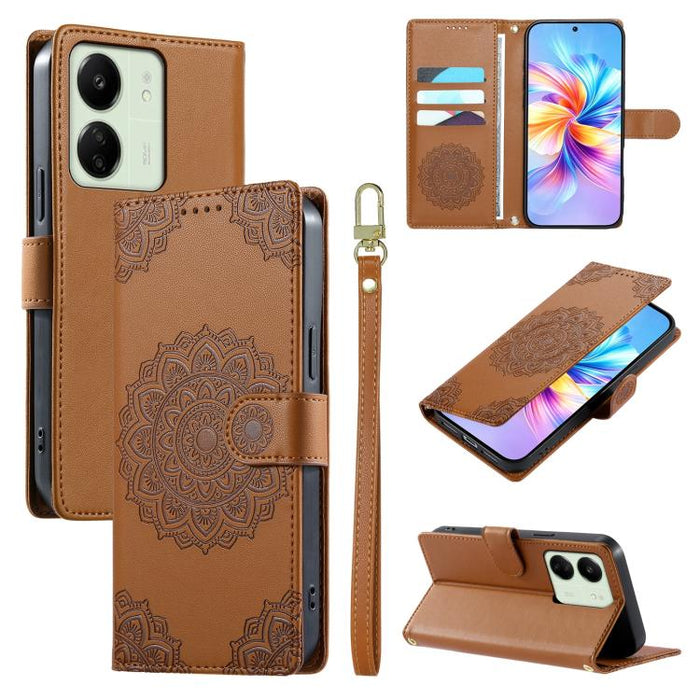 Funda para teléfono de piel vegana con cierre magnético y estampado de tótem, con correa., For Redmi Note 14 4G 164.84mm, For Redmi Note 14 Pro 4G, For Redmi Note 14 4G 163.25mm, For Redmi 14C 4G / 14R / A4 5G, For Redmi Note 14 Pro 5G / Note 14 Pro+ 5...